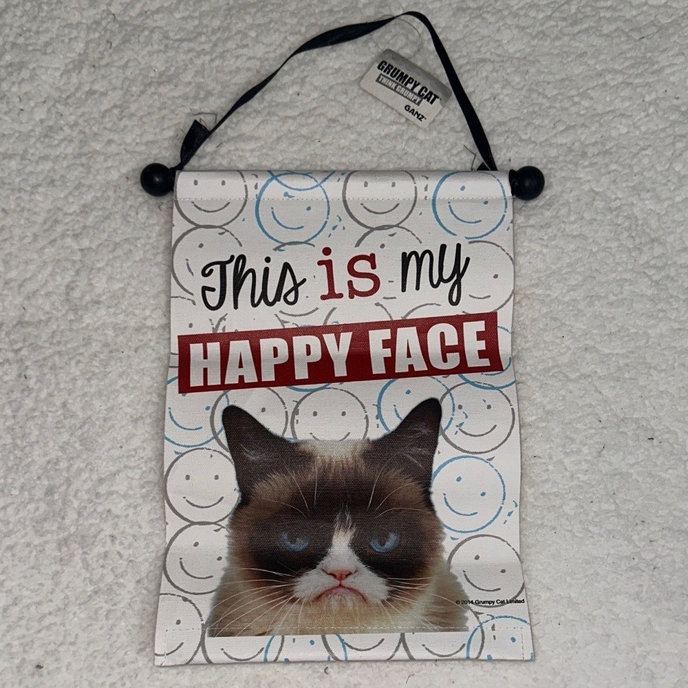 Ganz Grumpy Cat This Is My Happy Face Cotton Canvas Wall Hanging Banner HGC13305